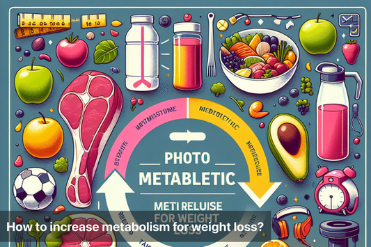 Illustrative banner on boosting metabolism for weight loss with healthy foods and fitness activities.