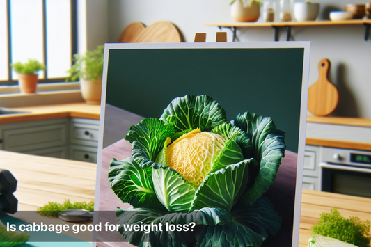 Fresh cabbage on a kitchen counter representing health and weight loss benefits.