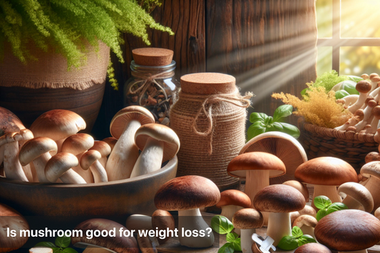 Fresh mushrooms in a natural setting, promoting health and weight loss benefits