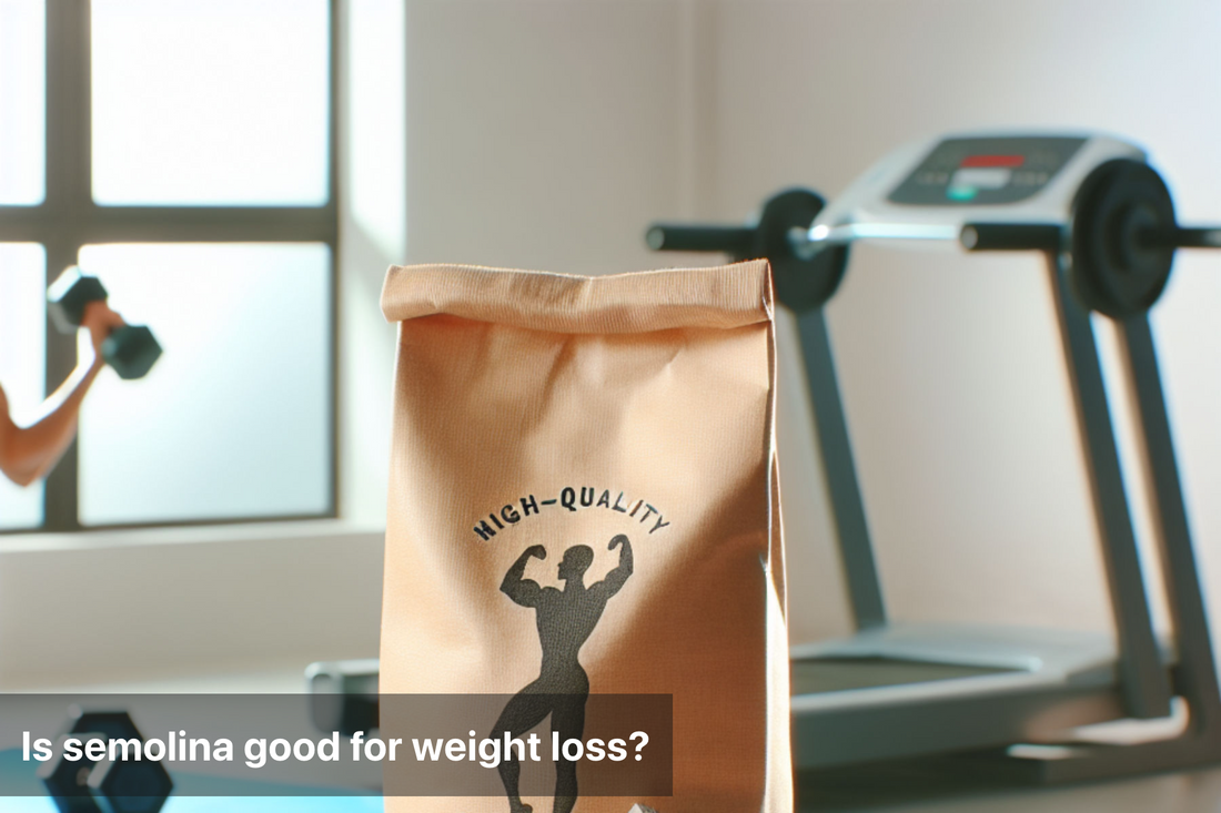 Semolina package with fitness equipment in the background