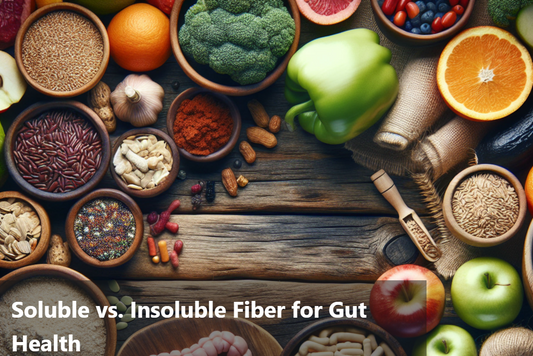 Variety of foods rich in soluble and insoluble fiber for gut health.