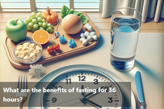 Benefits of 36-Hour Fasting – Healthy Foods, Clock, and Glass of Water Representing Extended Fasting