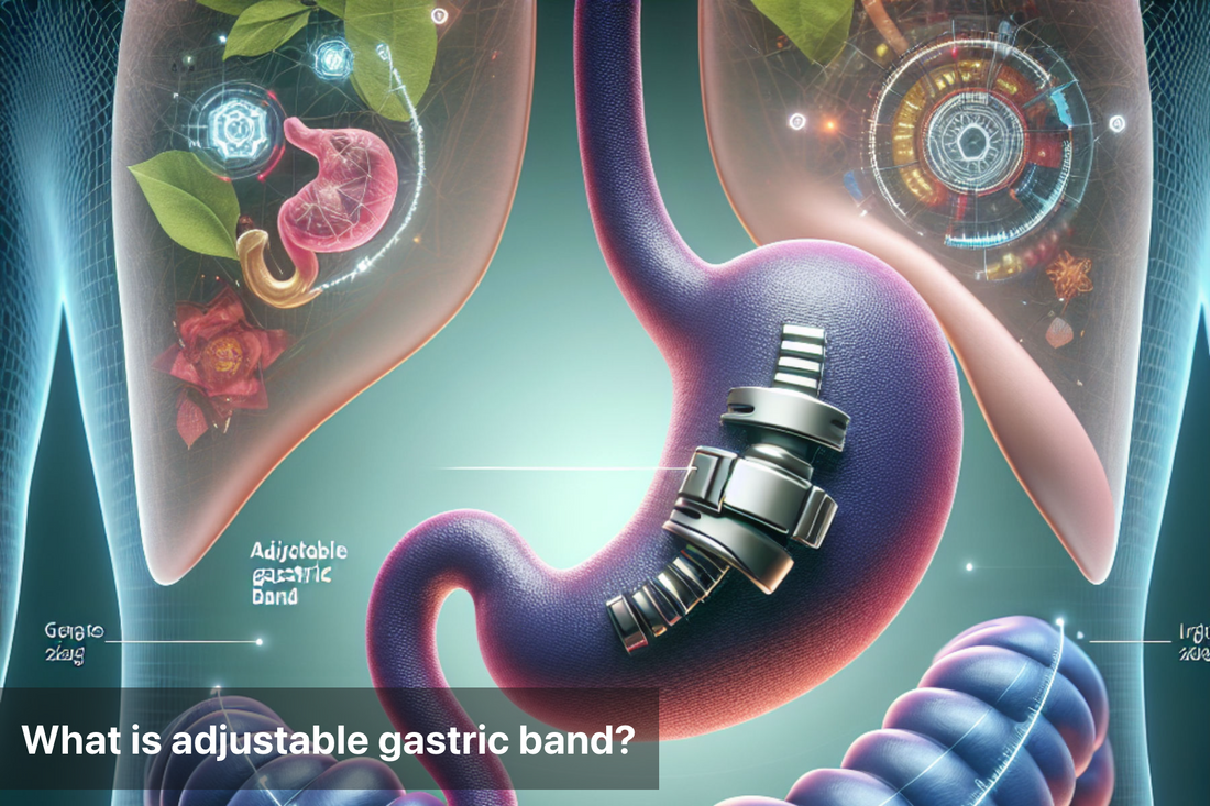 Illustration of an adjustable gastric band in the digestive system