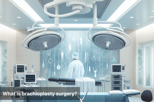 Surgical room setup for brachioplasty surgery with medical equipment