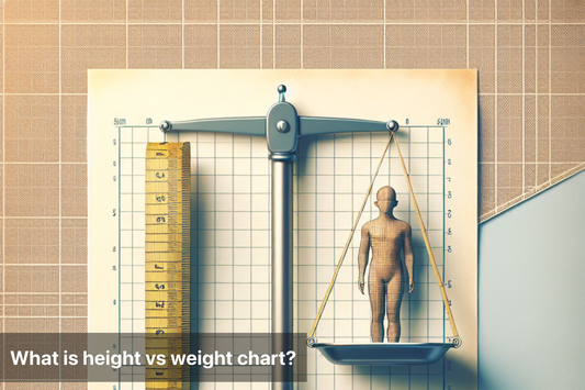 A scale with a ruler measuring height and a figure representing weight, symbolizing the concept of a height vs weight chart.