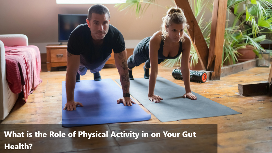 Couple exercising indoors, emphasizing physical activity for gut health.
