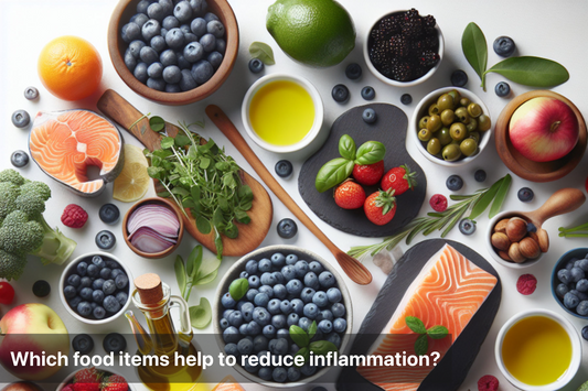 A variety of foods rich in antioxidants and healthy fats to reduce inflammation.