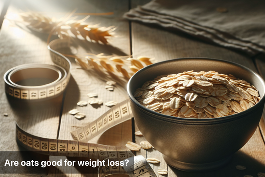 A bowl of oats with a measuring tape, suggesting the benefits of oats for weight loss.