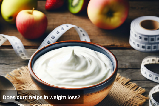 A bowl of plain curd with a measuring tape around it, signifying the connection between curd and weight loss