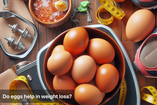 Bowl of eggs surrounded by fitness equipment and measuring tape