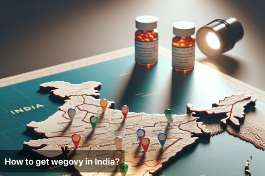 Wegovy bottles on a map of India illustrating purchase locations