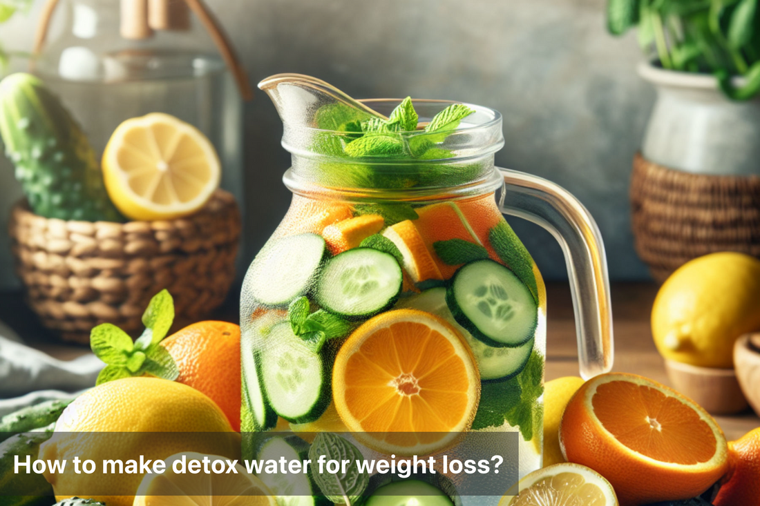 A pitcher of detox water with cucumber, lemon, orange, and mint for weight loss.