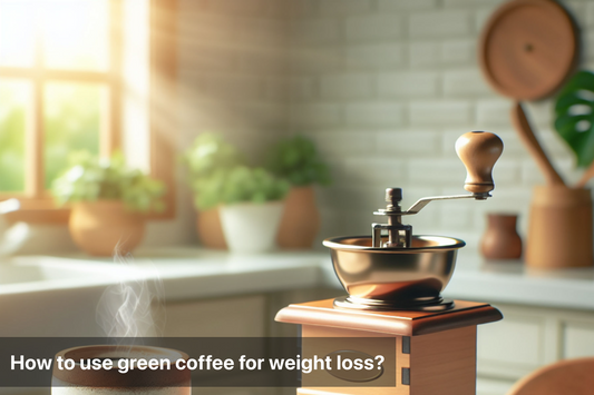 Image of coffee grinder and steaming green coffee for weight loss.