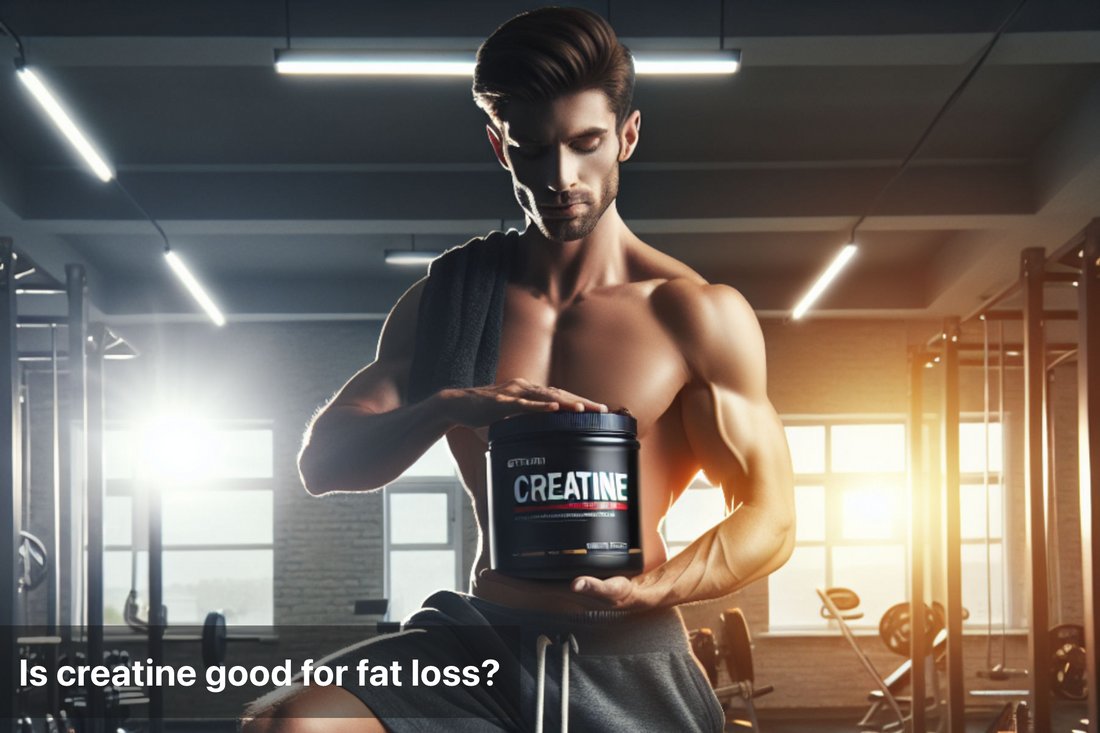 Man holding creatine supplement in gym for fat loss