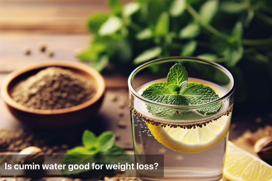 Glass of cumin water with mint and lemon slice for weight loss benefits