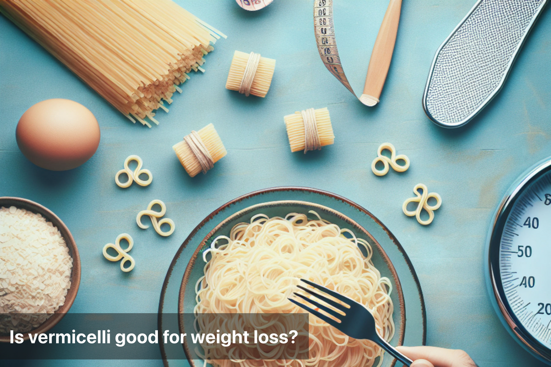 A bowl of vermicelli noodles with ingredients for a healthy meal.