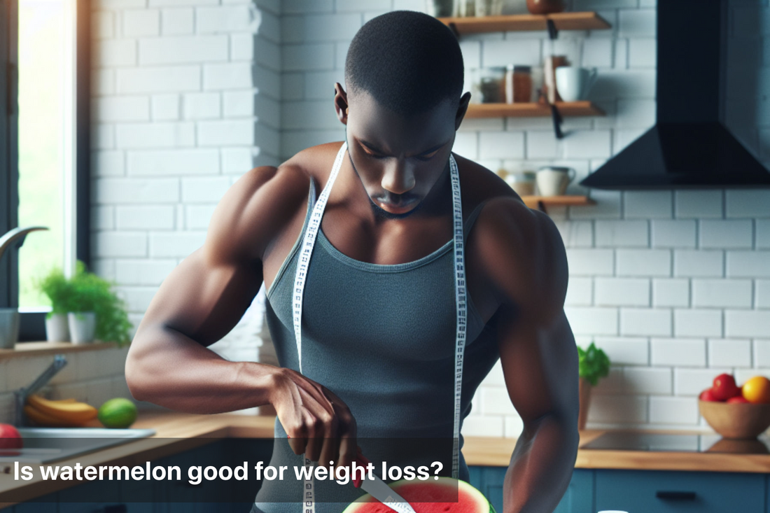 Man slicing watermelon, exploring its weight loss benefits.