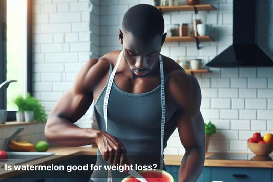 Man slicing watermelon, exploring its weight loss benefits.