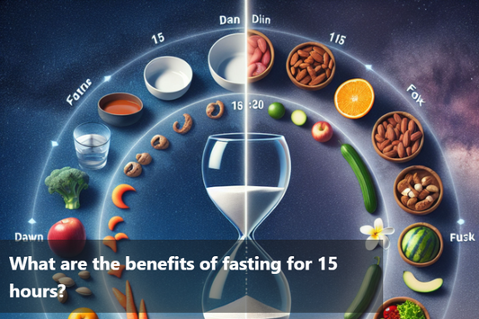 Infographic showing benefits and tips for 15-hour fasting