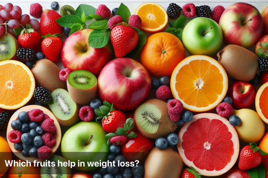 A variety of colorful fruits promoting weight loss and healthy eating