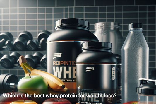 Various whey protein supplements and healthy fruits