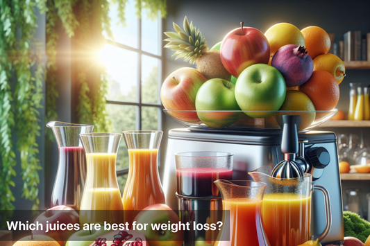 A variety of juices ideal for weight loss, showcasing vibrant fruits and fresh ingredients.